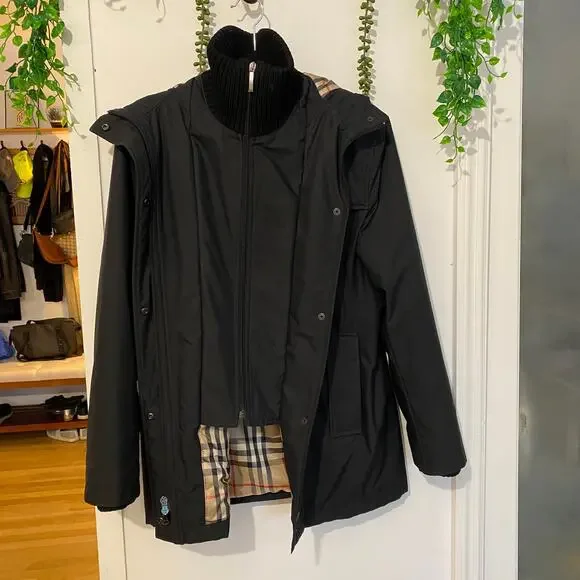 Burberry Calandra Black Coat Jacket interior Novacheck Lining Winter sz S - Picture 3 of 15